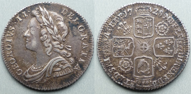 George II, 1728 Roses & Plumes sixpence